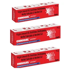 3 X Cipla Omnigel Tube 75 gm for Pain Relief (Pack of 3 X 75g Each) With Menthol