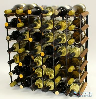Rangement À Vin Cranville 42 Bouteilles En Bois Teinté Noyer/Métal Noir Assemblé - Photo 1/4