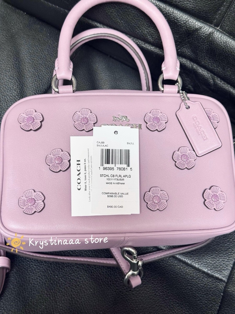 NWT COACH CAJ99 Satchel Crossbody Bag Floral Applique Smooth