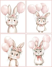8 Bunny Rabbit Pink Balloon Party InvItation Celebration card glossy blank card