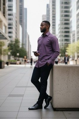 Eton Slim Dress Shirt Large Men's 42 16.5  Purple Red Check Plaid Work Formal