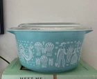 Vintage Pyrex Butterprint Amish Cinderella Turquoise #473 1 QT Casserole w/ Lid