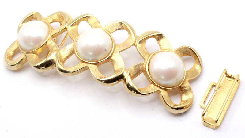 Dotty Smith Vintage Designer High End 70's Faux Pearl Statement Belt Buckle
