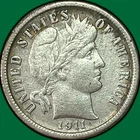 1911 Barber Dime Extremely Fine XF Coin, Lightly Cleaned #40773