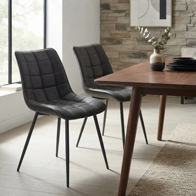 Comfortable Anthracite Faux Leather Chairs Set of 2 with Anti-Slip Protection - Image 1 of 4