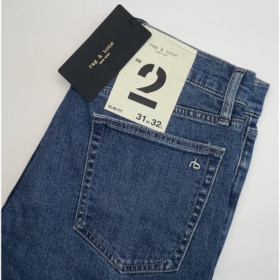 NEW Rag & Bone Fit 2 Slim Fit Jeans Mens 31x32 Bogart Blue Denim Stretch