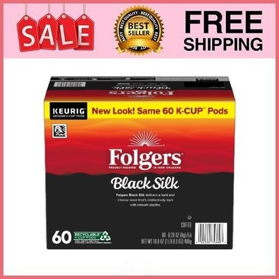 Folgers Black Silk, Dark Roast Coffee, Keurig K Cup Pods, 60 Count Box