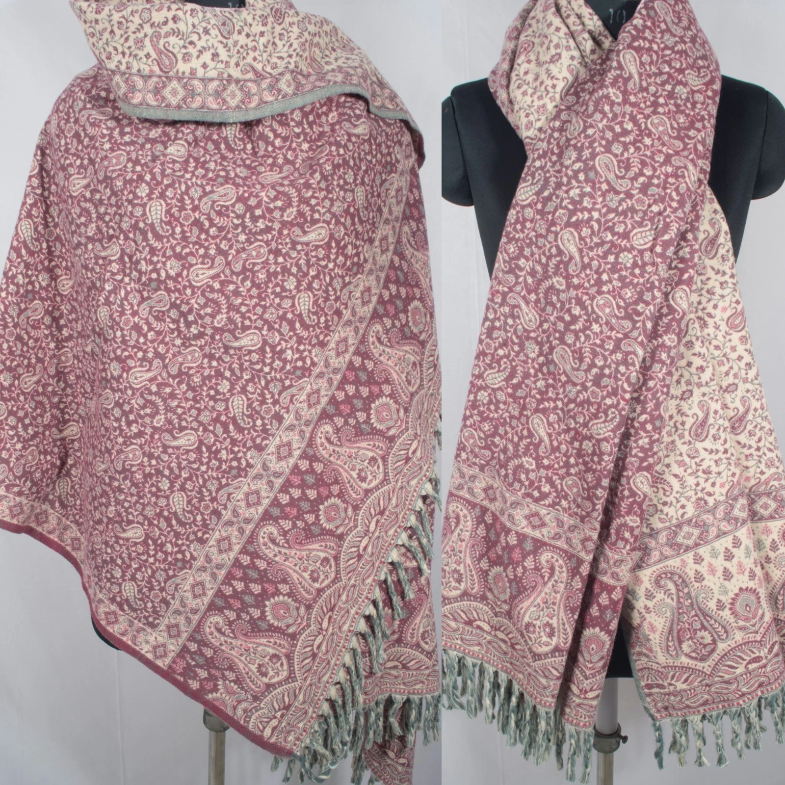 Red-Onion Large Soft Warm Yak Wool Shawl Tibetan Handmade Reversible Wrap
