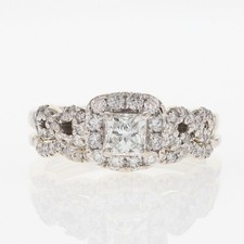 1.00ctw Princess Cut Diamond with Halo Wedding Set Rings 14k White Gold Size 6