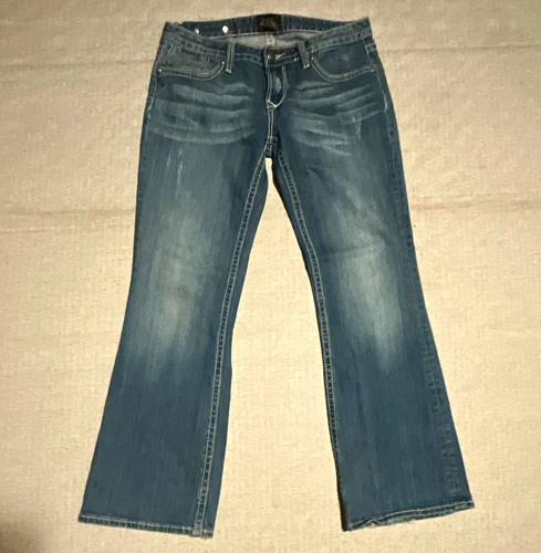 Women's Blue Medium Wash Cotton Denim Bootcut Jeans Embroidered 5-Pocket