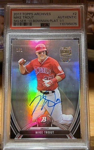 2017 Topps Archives 1/1 Mike Trout ON CARD 2013 Bowman Platinum Autograph 🔥