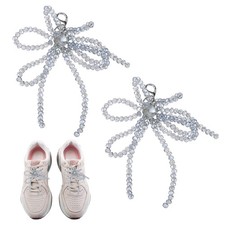 2 Pcs Pearl Bow Shoe Charm Beads Flower Bowknot Shoe Decoration, Gray Blue