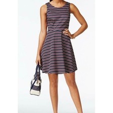 NWOT Tommy Hilfiger Navy Red White Striped Sleeveless Fit Flare Dress Size 0