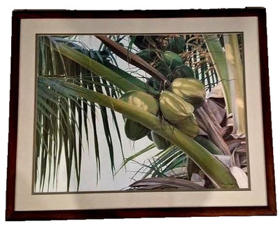 1990 Special Limited Edition Gary Reed Coconut Palms Hawaiian Framed Art Metalli