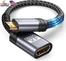 Mini HDMI to HDMI Adapter 4K 60Hz HDR 3D Cable Gray Compatible with Camera Lapto