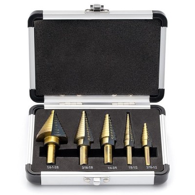 Segomo Tools 5 Piece SAE Multiple Hole 50 Sizes HSS Step Drill Bit Set with... 