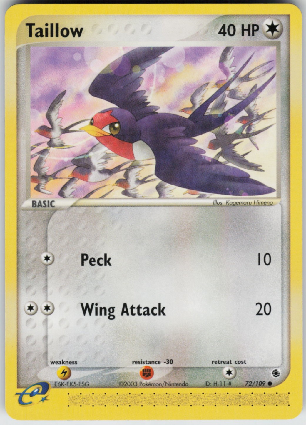 Pokemon TCG Taillow 72/109 Ruby and Sapphire Common card Normal NM