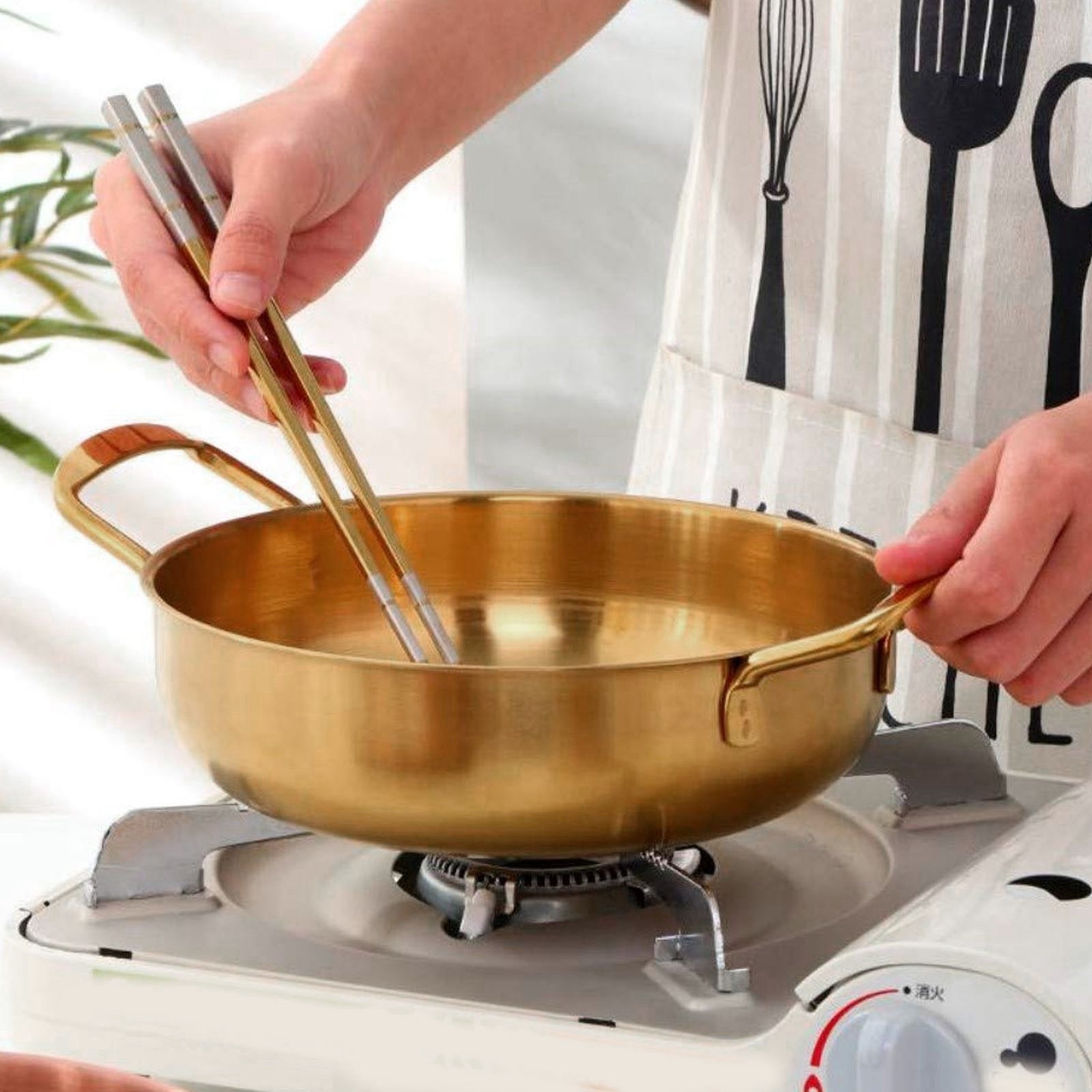 Portable Korean Ramen Pot Lightweight Stainless Steel Cooking Noodle Pot For Cam