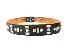 Aged Black Brown Joed Studded Vintage Belt Size 36 Med 1970s Silver Embossed