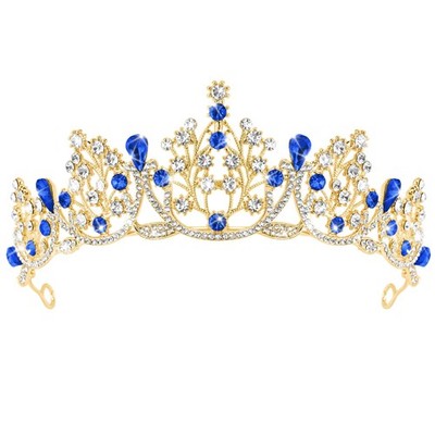 TAROSE Gold Crowns and Tiaras for Women, Queen One Size, 1 Q. Gold+Royal Blue