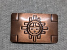 vintage USA made WESTERN belt buckle NATIVE AMERICAN INDIAN copper AZTEC