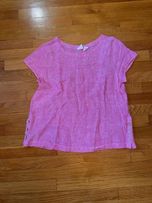 C&C California 100% Linen Button Sides Short Sleeve Pink Shirt Women s Size Med