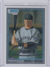 2010 Russell Wilson Bowman Chrome Draft ROOKIE CARD #47 - Colorado Rockies NFL. rookie card picture