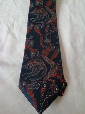 Grace Boon Krawatte blau/schwarz/rot Herren Polyester Vintage Aborigines Kunst Krawatte 