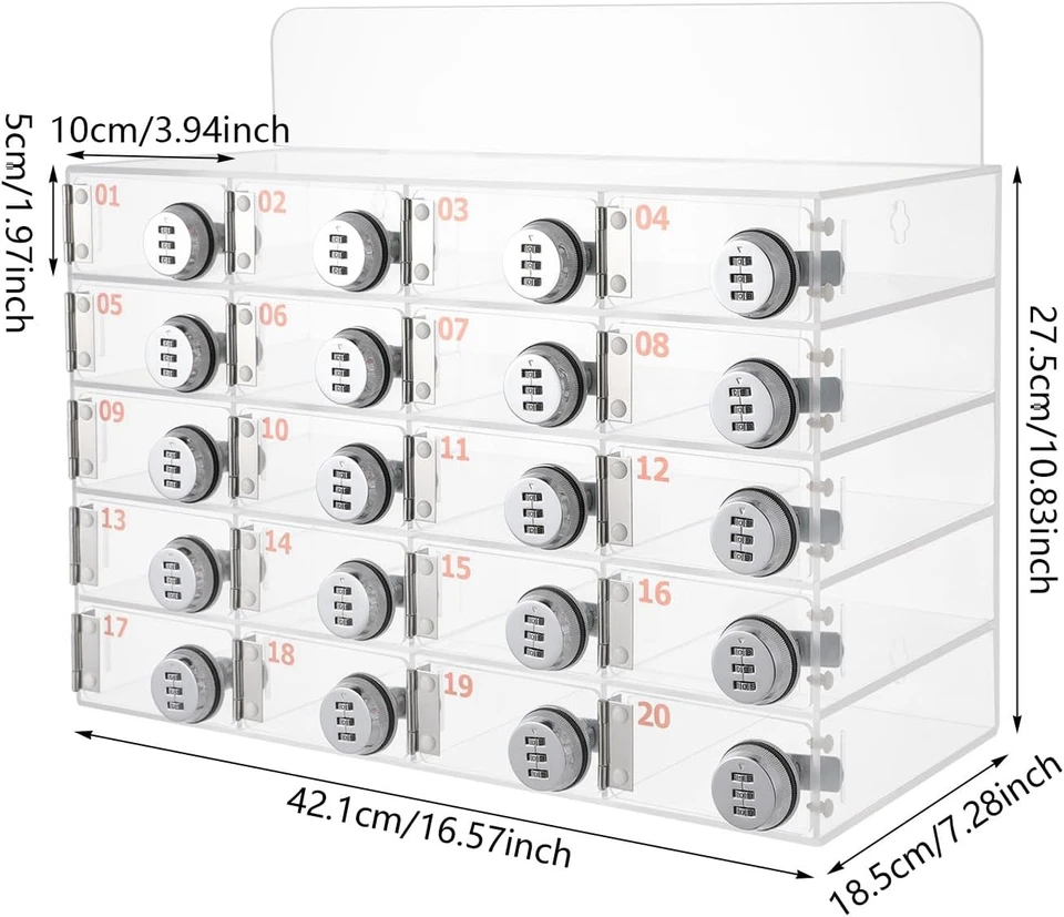 Armadietto portaoggetti cellulare da parete acrilico 20 slot con blocco password - Immagine 3 di 4