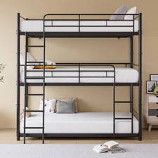 Triple Twin Bunk Beds, Heavy Duty Metal Bunk Bed for Kids 3 Bed Bunk Bed Black