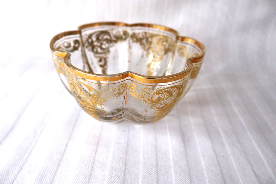 Antique Art Nouveau J. & L. Lobmeyr gilt enamel glass bowl c 1900 - Image 2 of 4