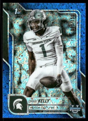 2025 Bowman Chrome University Blue Mini Diamond Refractors #38 Omari Kelly /150