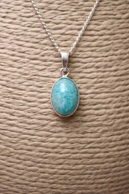 925 Sterling Silber Larimar Halskette 18'' Oval Anhänger 13x10mm Himmelblau