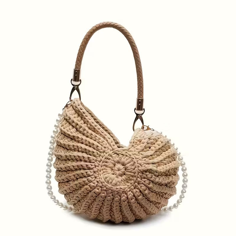 Coastal Luxe Conch Shell Crochet Mermaid Ocean Shoulder Bag Vacation Natural Tan image 8