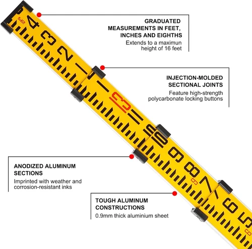 16-Foot Aluminum Grade Rod - 8Ths, 5 Sections Dual Sided Telescoping Leveling Ro image 3