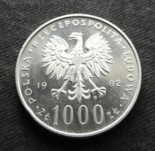 MONNAIE COMMÉMORATIVE ARGENT 1000 ZLOTYCH 1982 DE POLOGNE ~ PAPE JEAN-PAUL II UNC - Photo 2/2