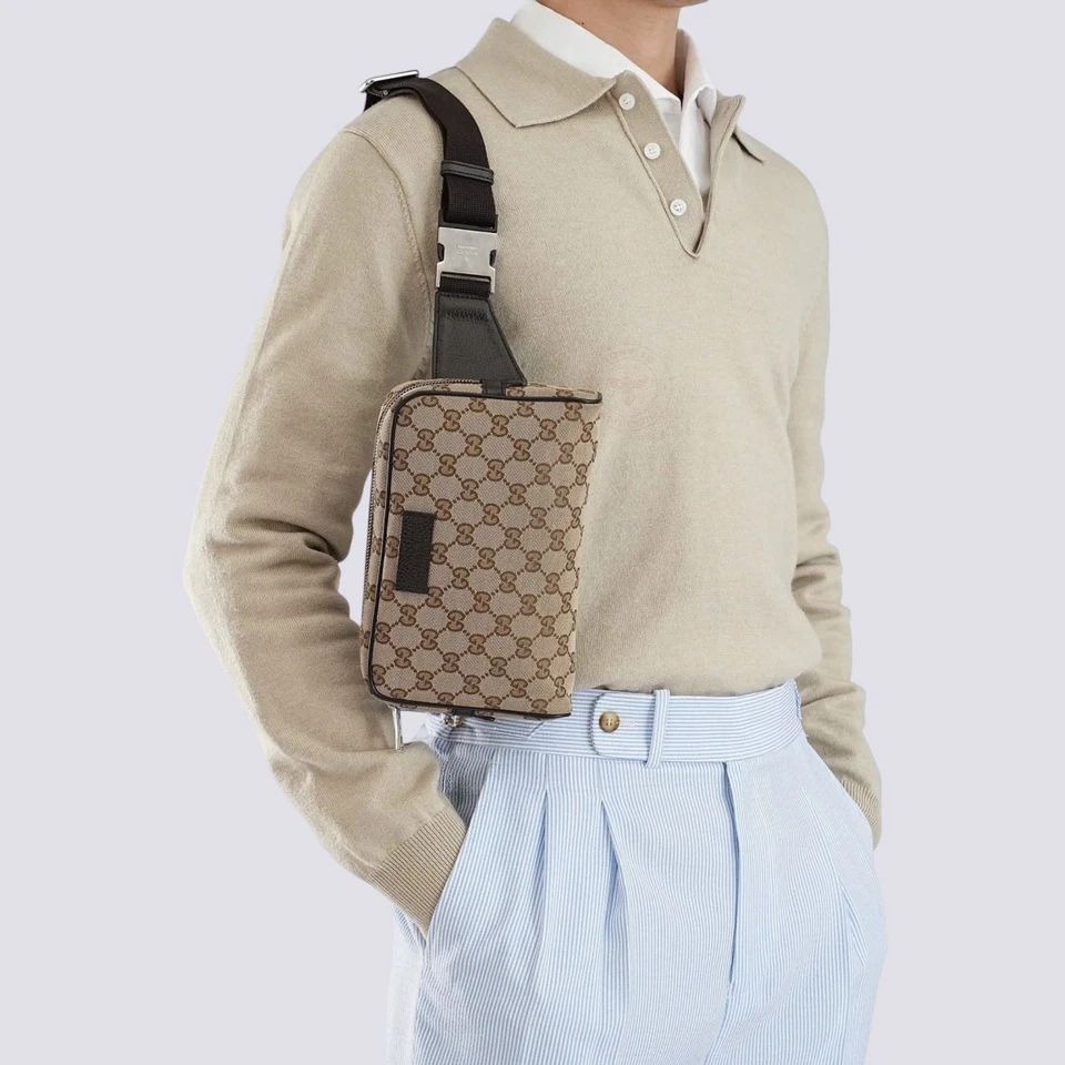 Bolsa tiracolo Gucci GG monograma assinatura lona carteiro bege 449174 - Imagem 4 de 4