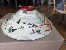 Vintage Christmas Tree Stand Coloramic Tin Metal Litho Sleigh Snow Scene 1950