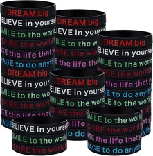 BBTO 48 Pcs Motivational Quote Rubber Bracelets Bulk Inspirational Silicone