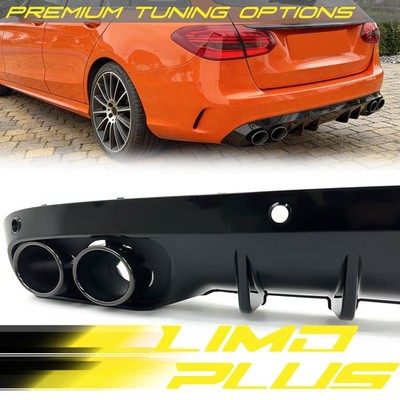 Rear Diffuser w Black Exhaust Tips for Mercedes C300 C200 2015-2021 Sedan