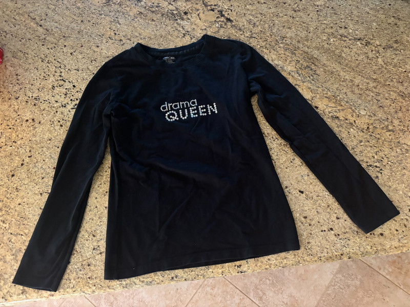 Girls Cherokee "Drama QUEEN" Long Sleeve Black Shirt Size L
