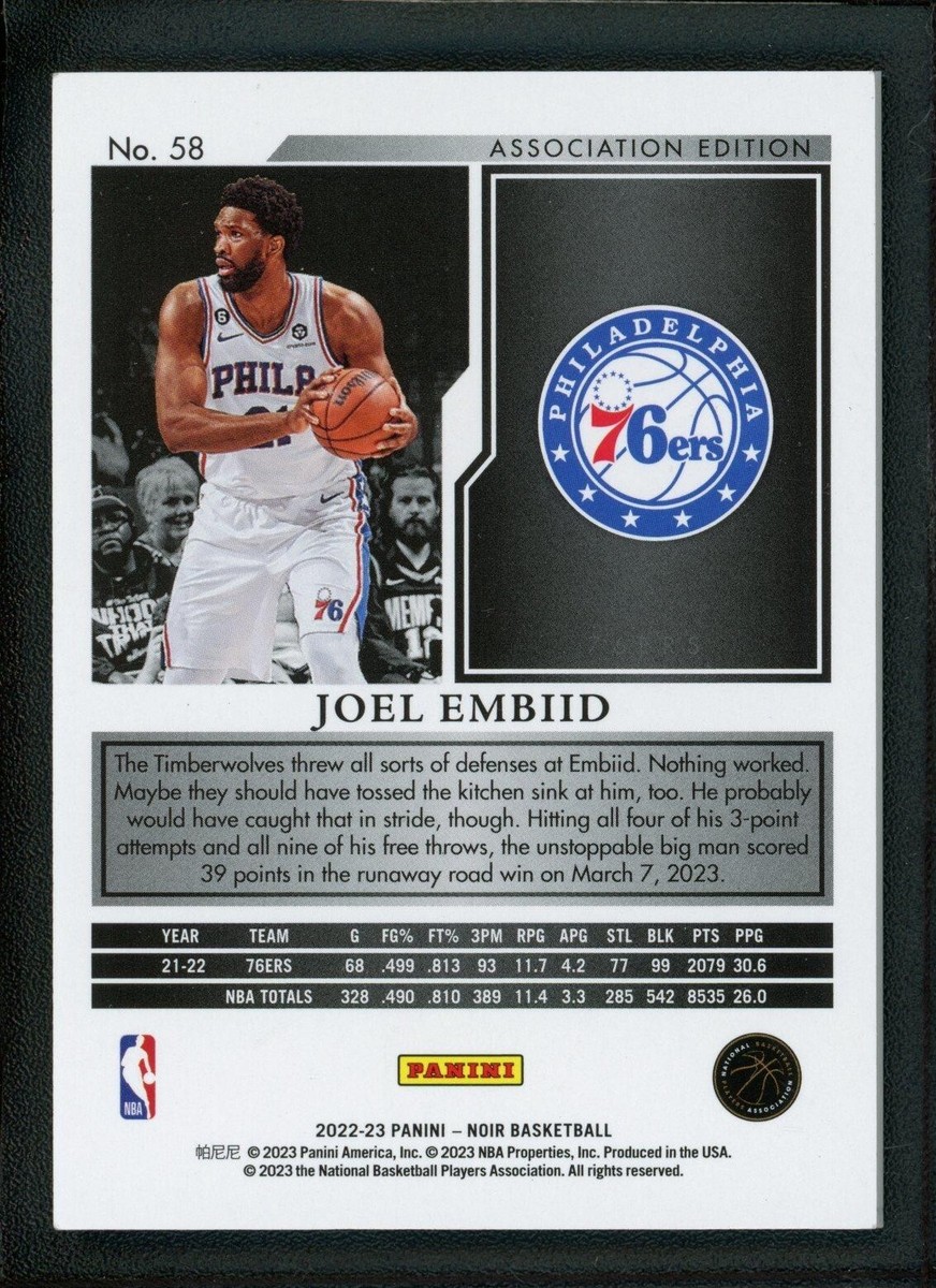 Panini Noir エンビード Embiid 直筆サインカード Auto 2022-23 JOEL EMBIID 56/99 PANINI NOIR ASSOCIATION EDITION | eBay
