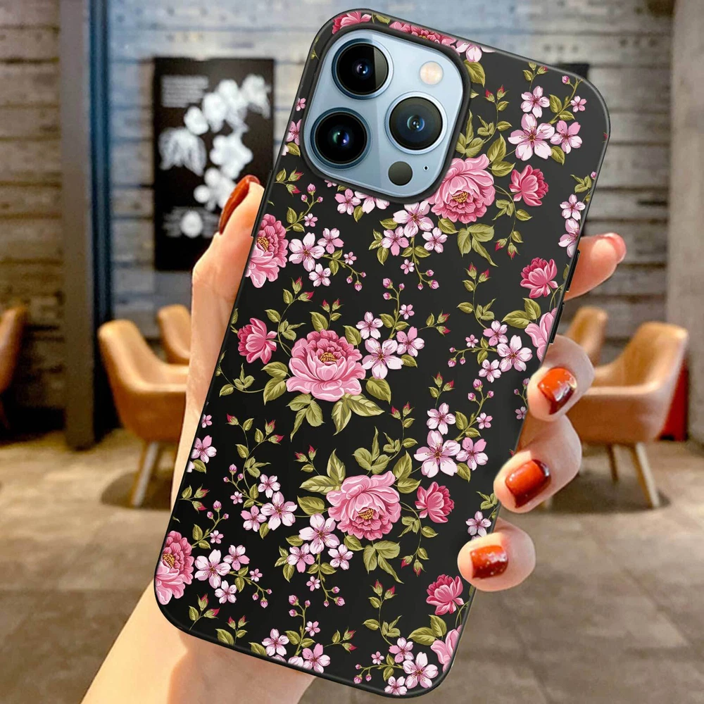 Phone Case For Apple iPhone 14 Pro Max 13 12 15 Flower Lace Protective TPU Cover