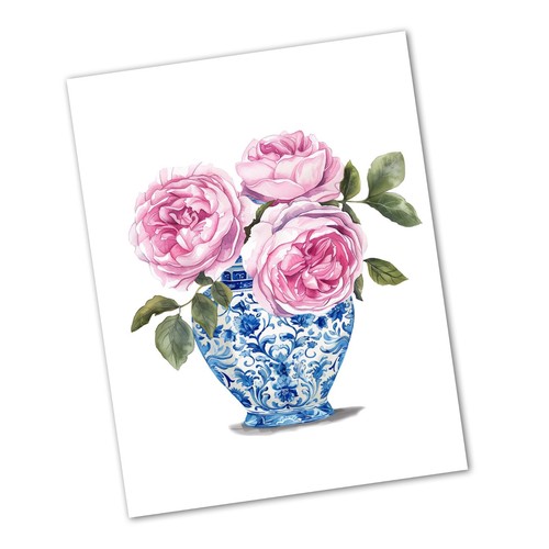 Jarra de jengibre Chinoiserie rosas rosadas conjunto de 2 arte sin marco estilo Hamptons decoración de pared - Imagen 2 de 8