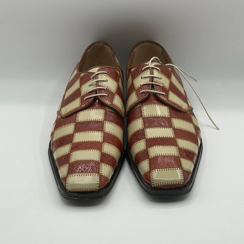 NUEVO Steve Harvey Hombres Pierna de Avestruz y Cuero de pantorrilla Zapatos de Vestir Marrón Blanco Derby Talla 9 Foto 2 de 4