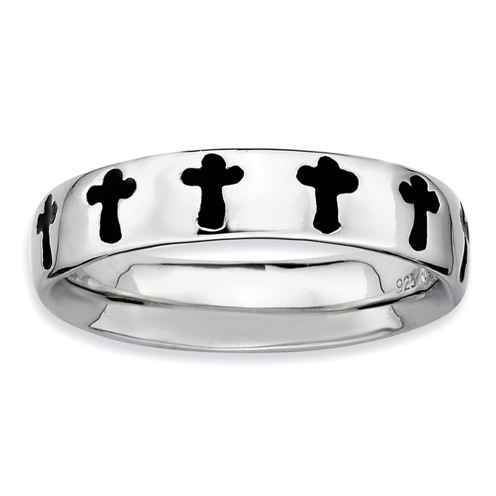 Sterling Silver Stackable Expressions Polished Enameled Cross Ring Sizes  to 10