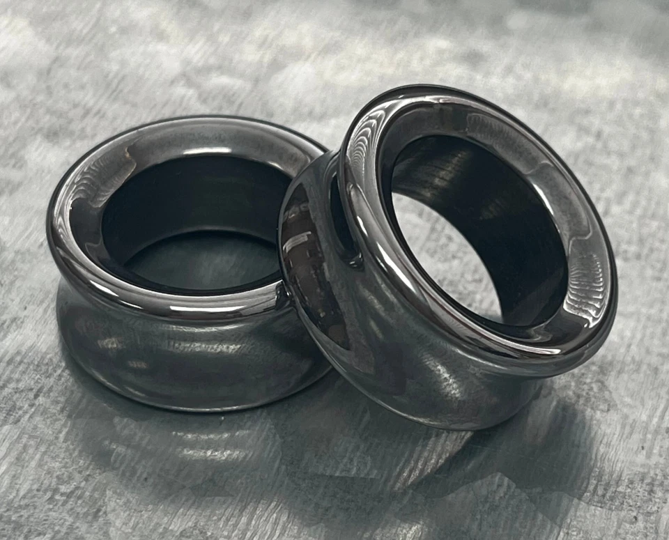 PAIR Hematite Stone Tunnels Hemitite Organic Gauges Earlets Plugs Body Jewelry - Image 2 of 4