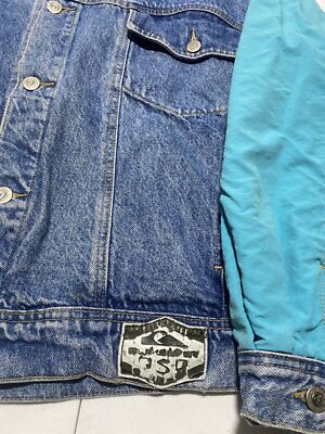 Vintage QUIKSILVER Denim Jacket QSD Blue Mens Size Large Surf