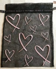 VICTORIA  S SECRET Mesh Lingerie Intimates Bag Black Pink Hearts Drawstring 2 PK