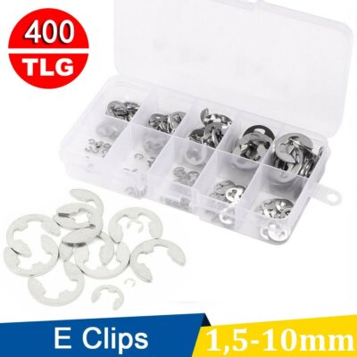 400 tlg Sicherungsring E-Clip Ring Sortiment Set Sprengring Seegering Für Wellen